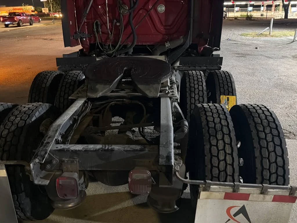 Semi truck chassis undergoing maintenance